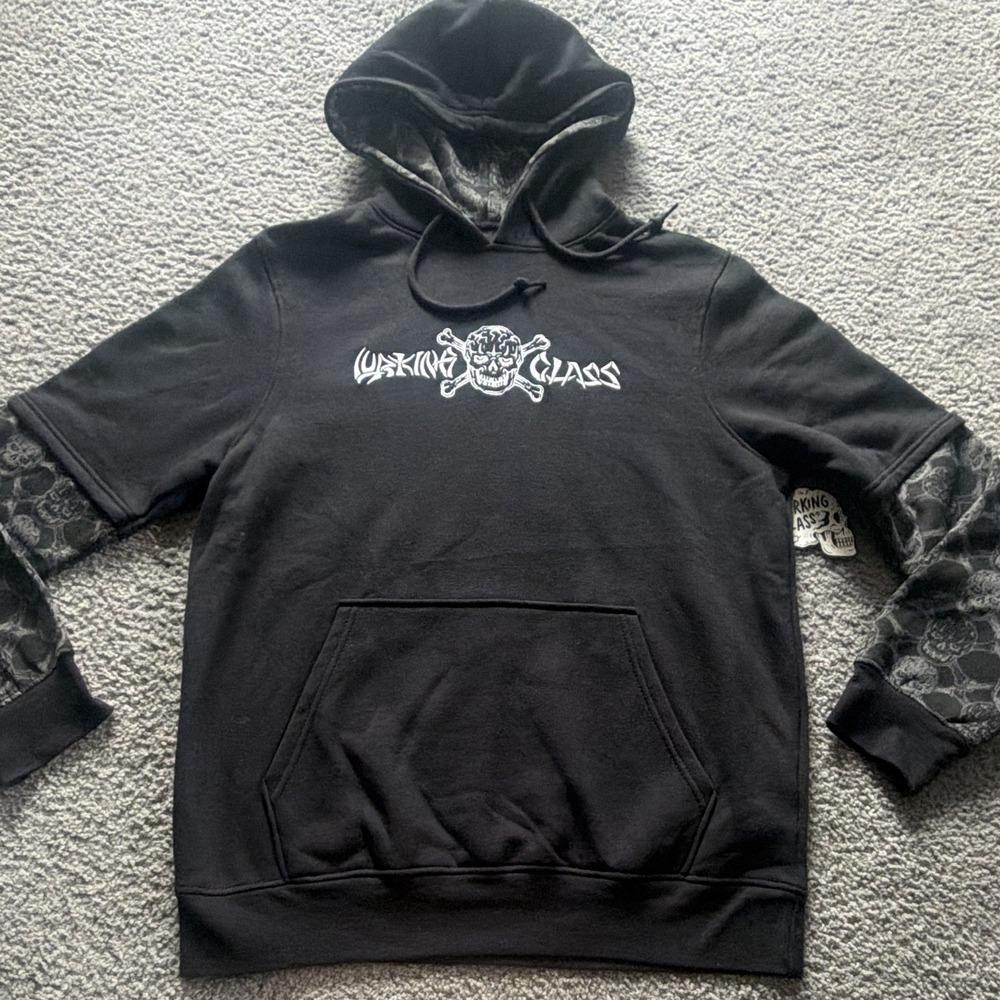 NWT Lurking Class Bones Layered Hoodie Black Mens M Skull
